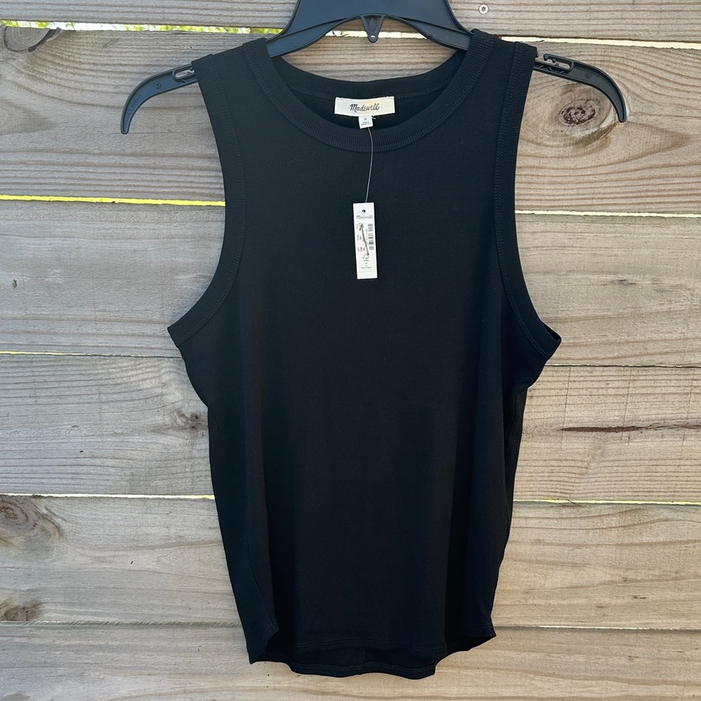NWT Madewell black ribbed tank top medium basic casual